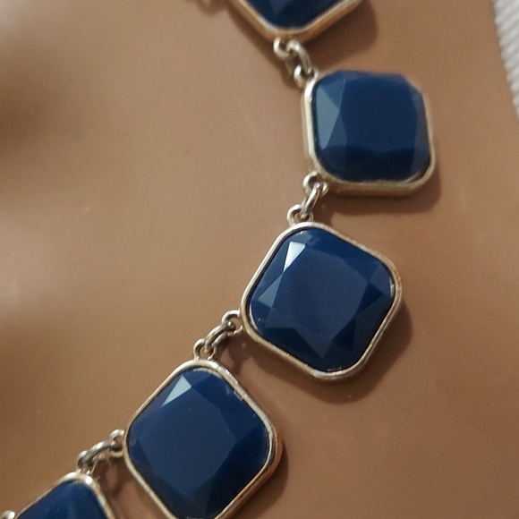 Cobalt Blue Square Stone Statement Chunky Necklace - Picture 11 of 11